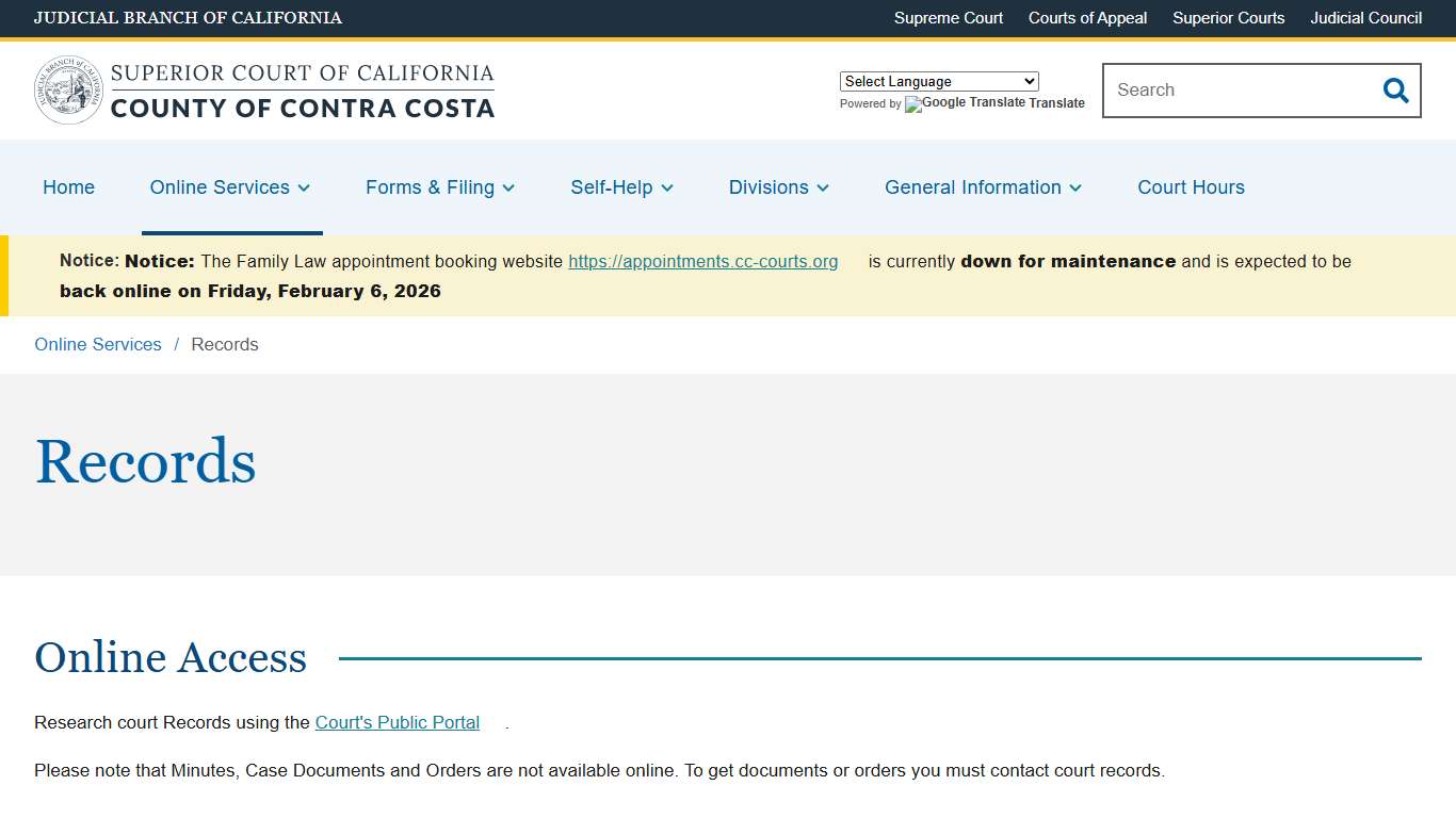 Records Superior Court of California County of Contra Costa