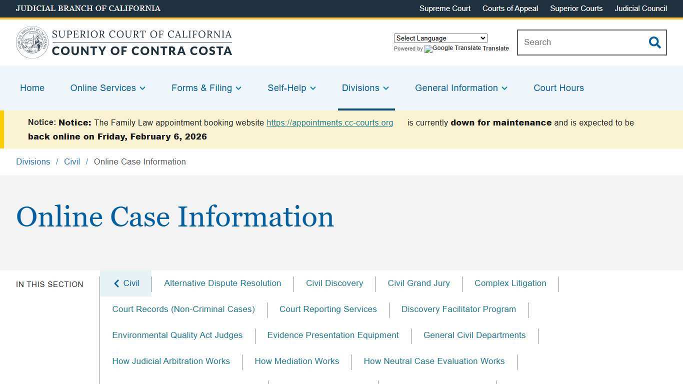 Online Case Information Superior Court of California County of Contra Costa