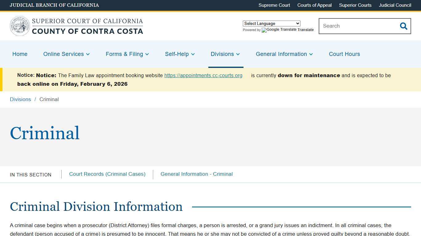 Criminal Superior Court of California County of Contra Costa